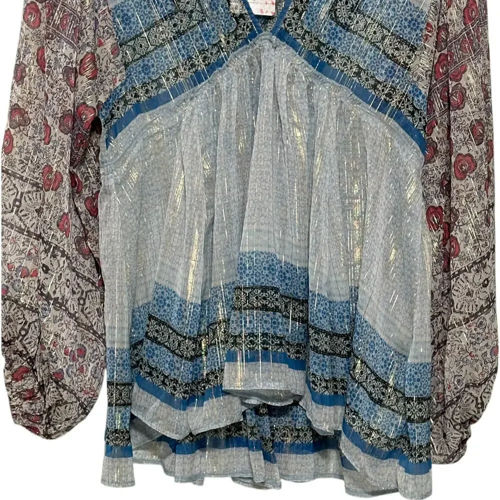 Free People Bohemian Aliyah Printed Long Sleeve Sheer Tunic Top (S)